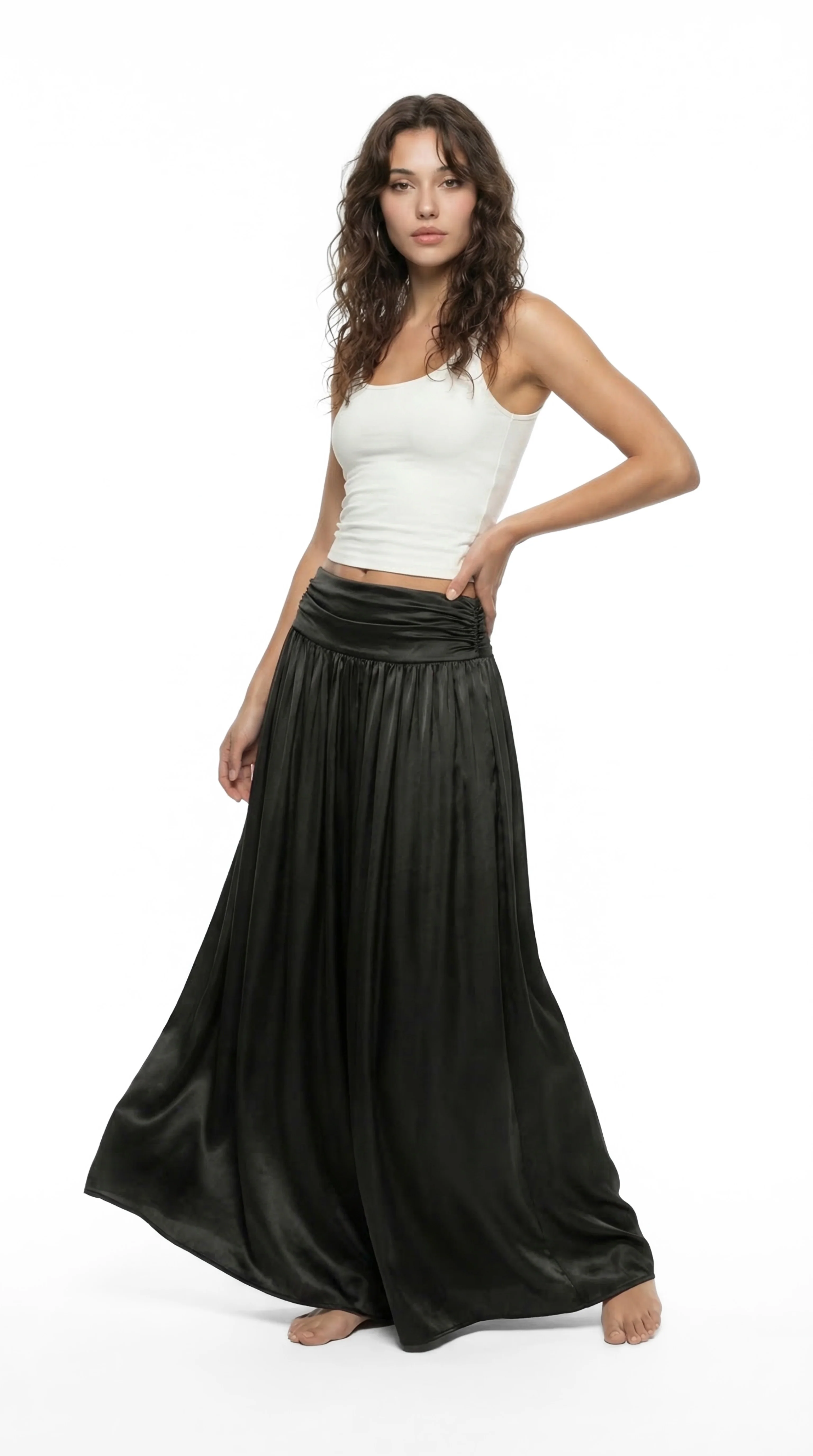 Ruched Waist Satin Skirt - Image 3