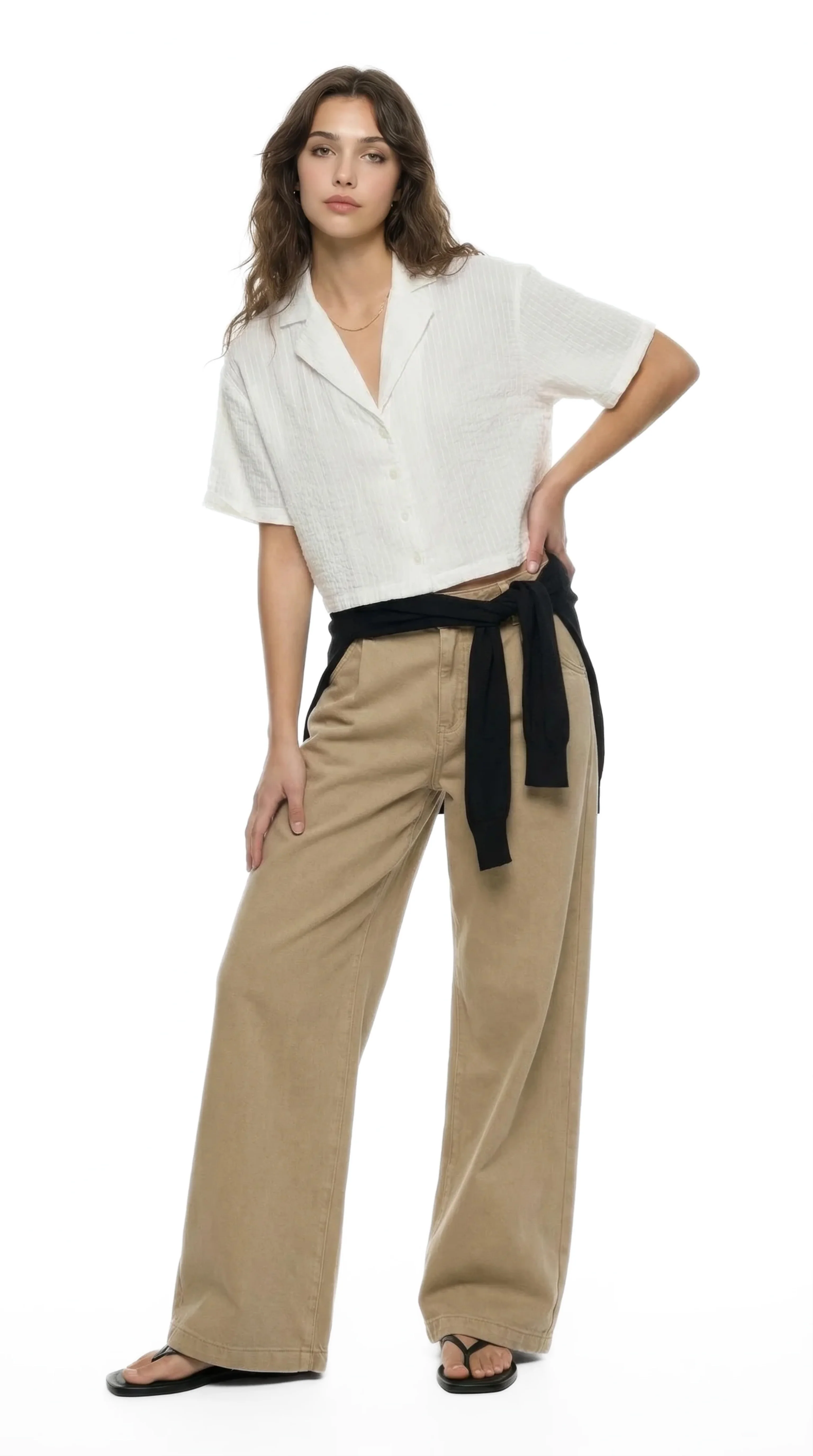 Striped Cropped Linen Shirt - Image 3