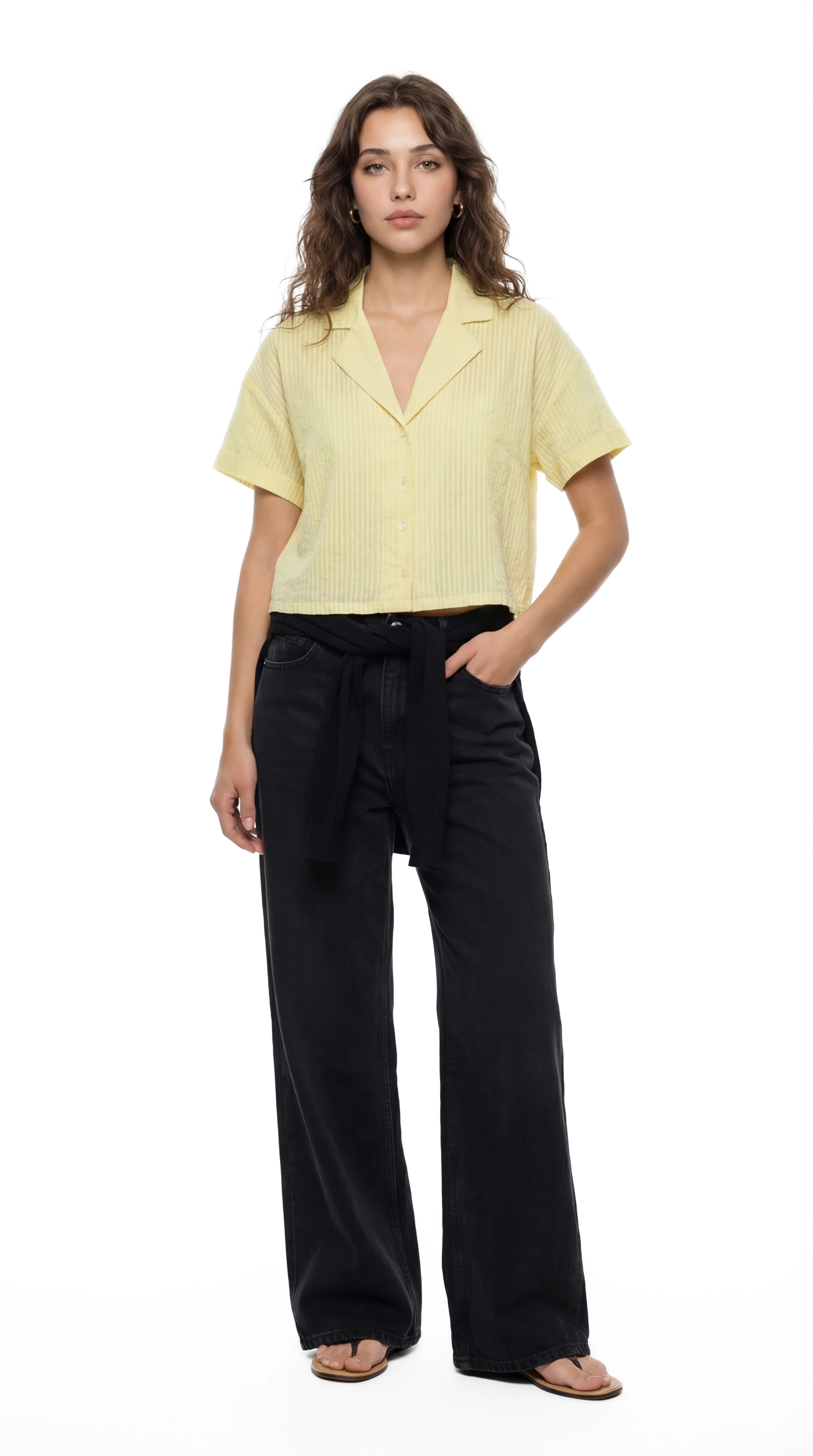 Striped Cropped Linen Shirt - Image 4