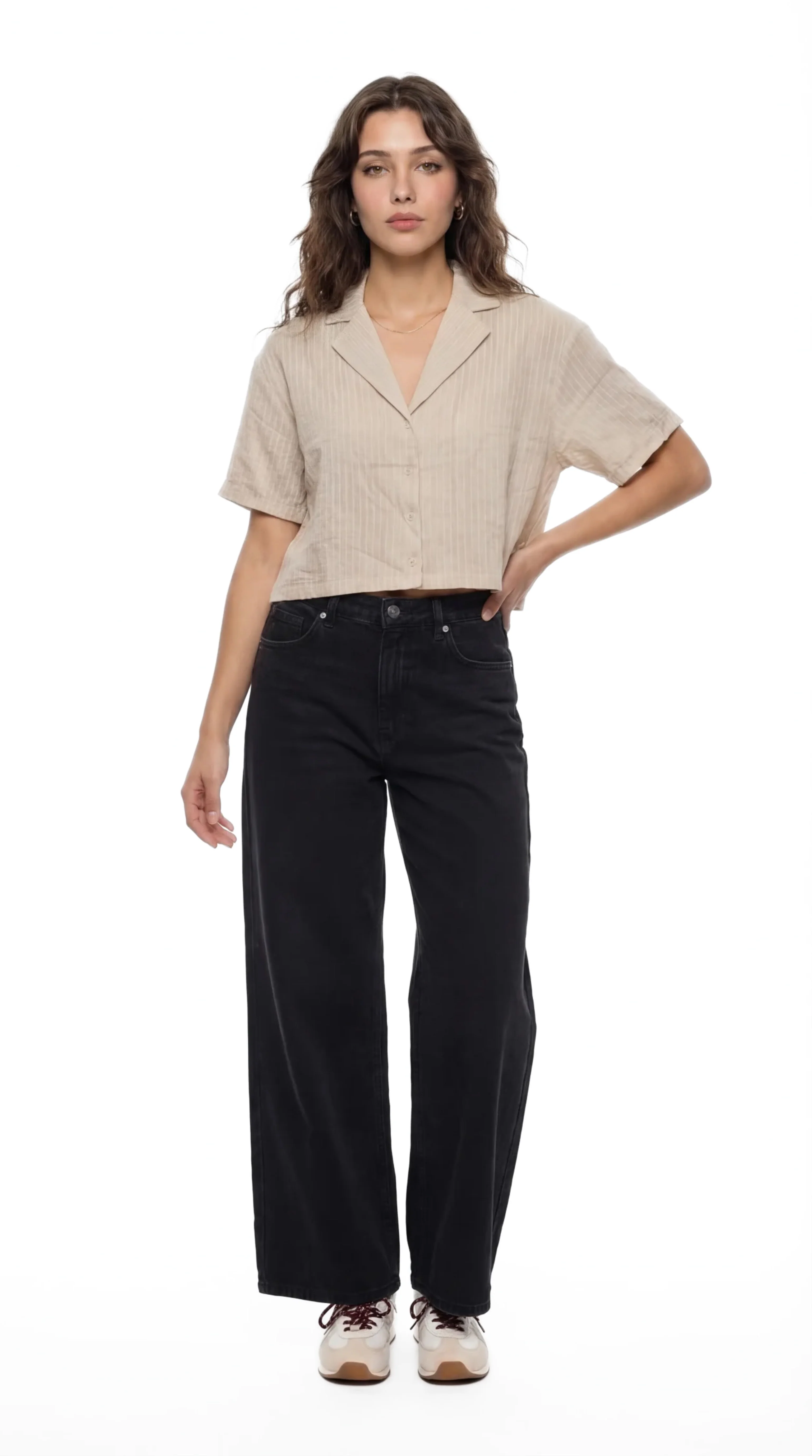 Striped Cropped Linen Shirt - Image 5